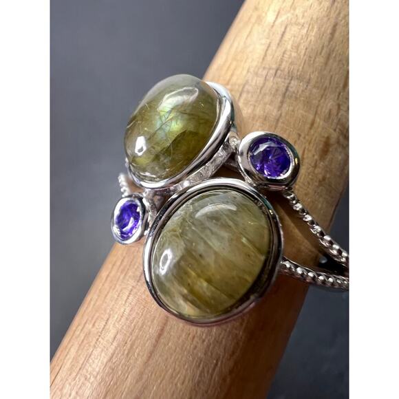 Labradorite and purple CZ sterling silver ring size 9 - Picture 5 of 11